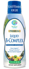 Tropical Oasis Liquid B-Complex bottle showing fast-absorbing formula for daily energy