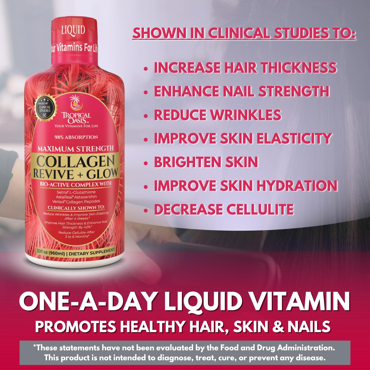 Dropper dispensing precise dosage of Tropical Oasis Liquid Collagen Glow