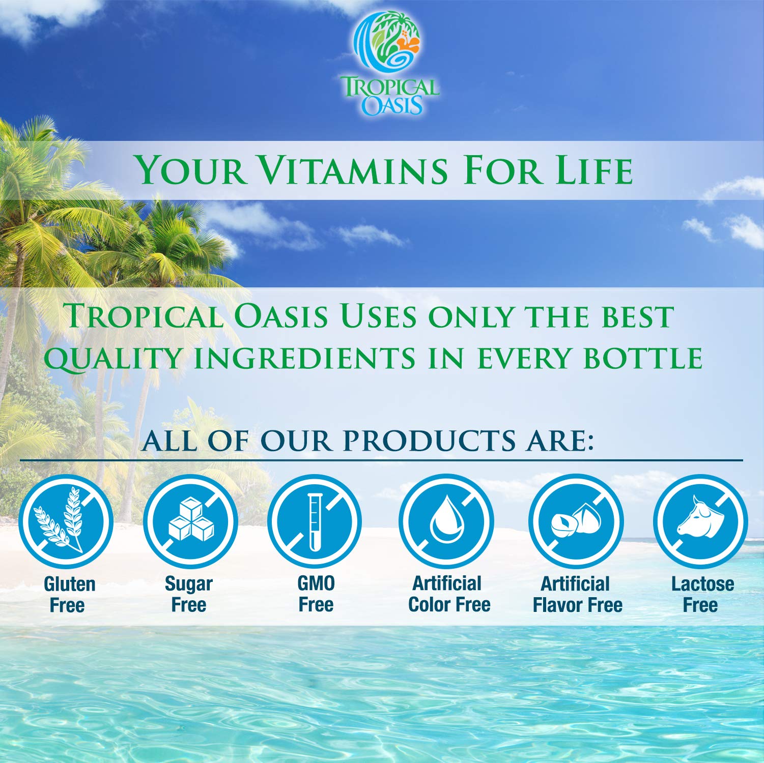 Tropical Oasis packaging with cheerful kid theme conveys easy daily vitamins