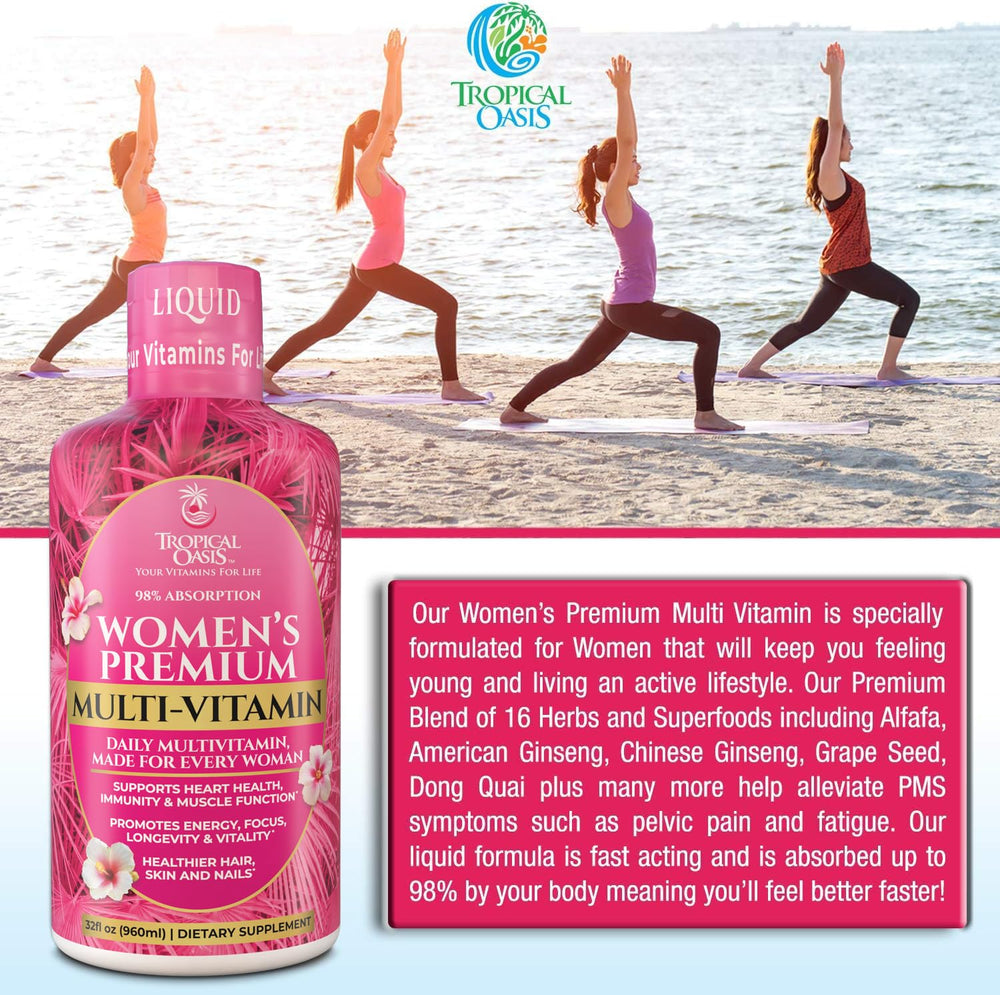 Tropical Oasis Women's Multivitamin label closeup highlighting premium ingredients