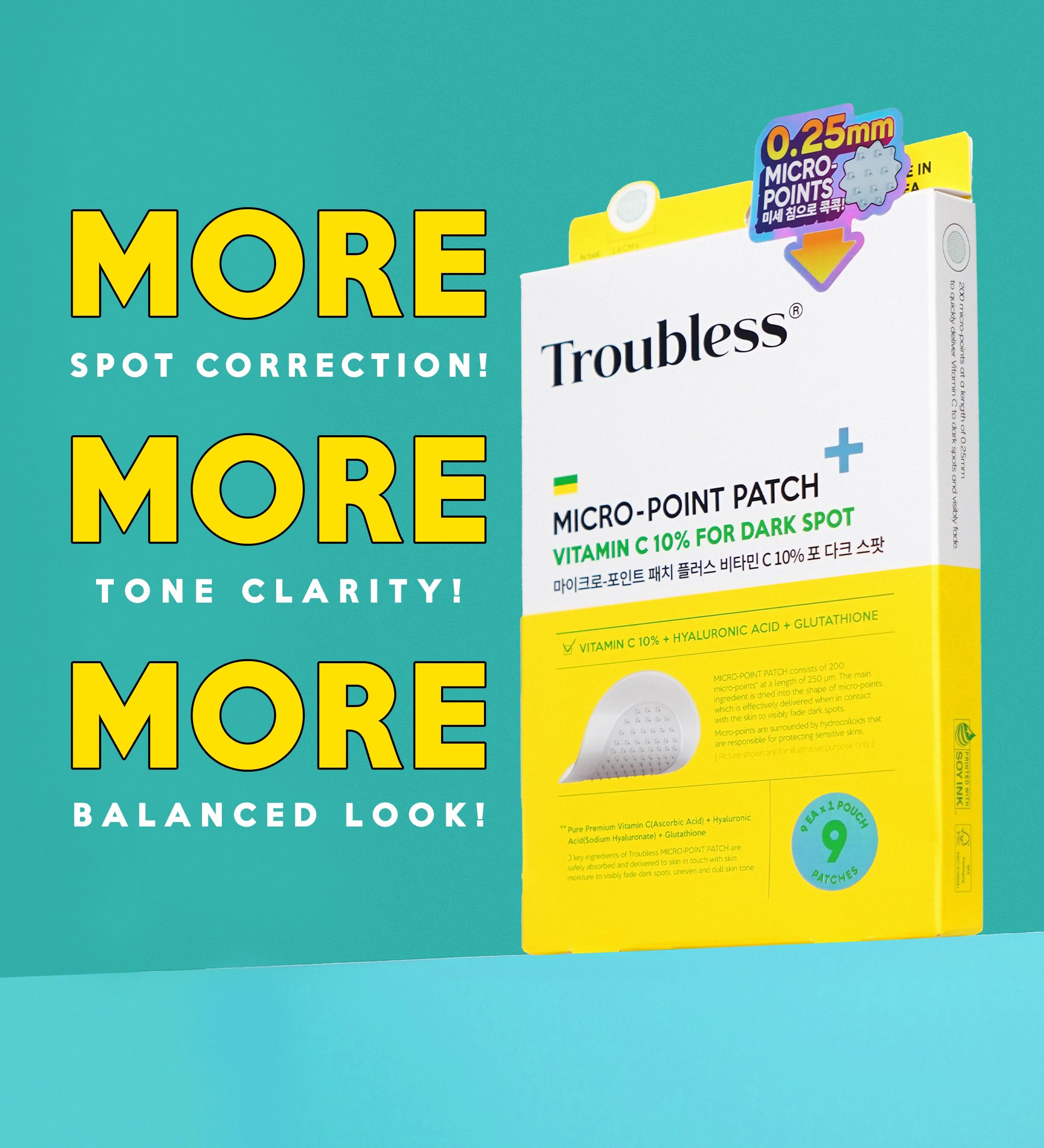 Troubless Micro Patch Plus Vitamin C micro-pyramids closeup highlights fast-acting delivery