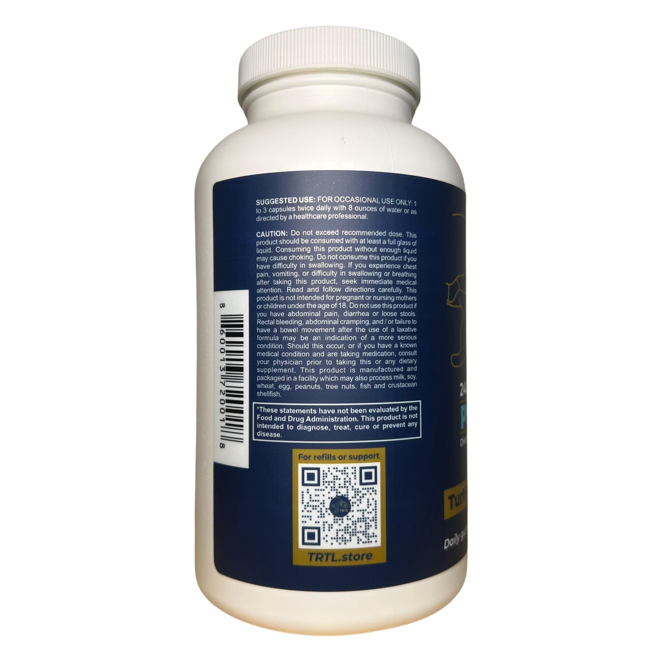 TRTL Psyllium Husk Capsules close-up of ingredients label for non-GMO quality