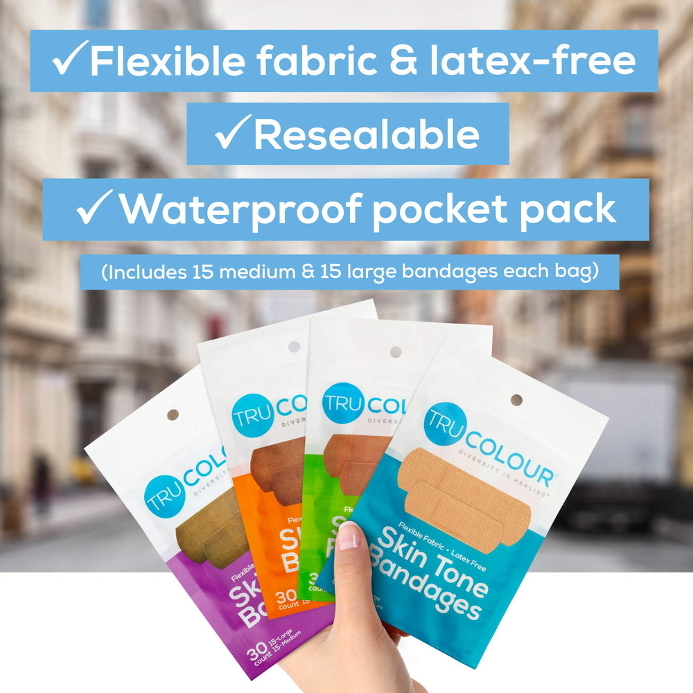 Tru-Colour bandages in a resealable bag keep supplies organized and ready.