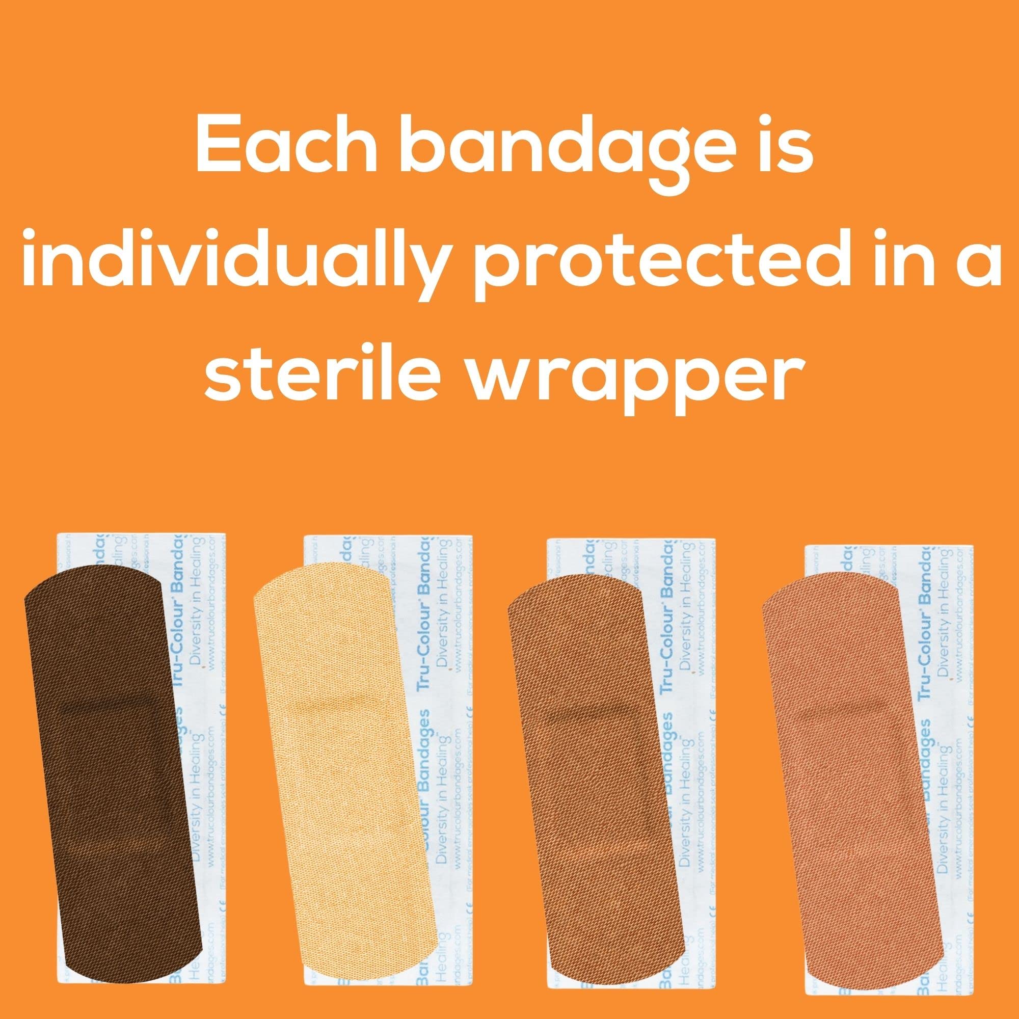 Tru-Colour individually wrapped bandages ready to grab on the go.