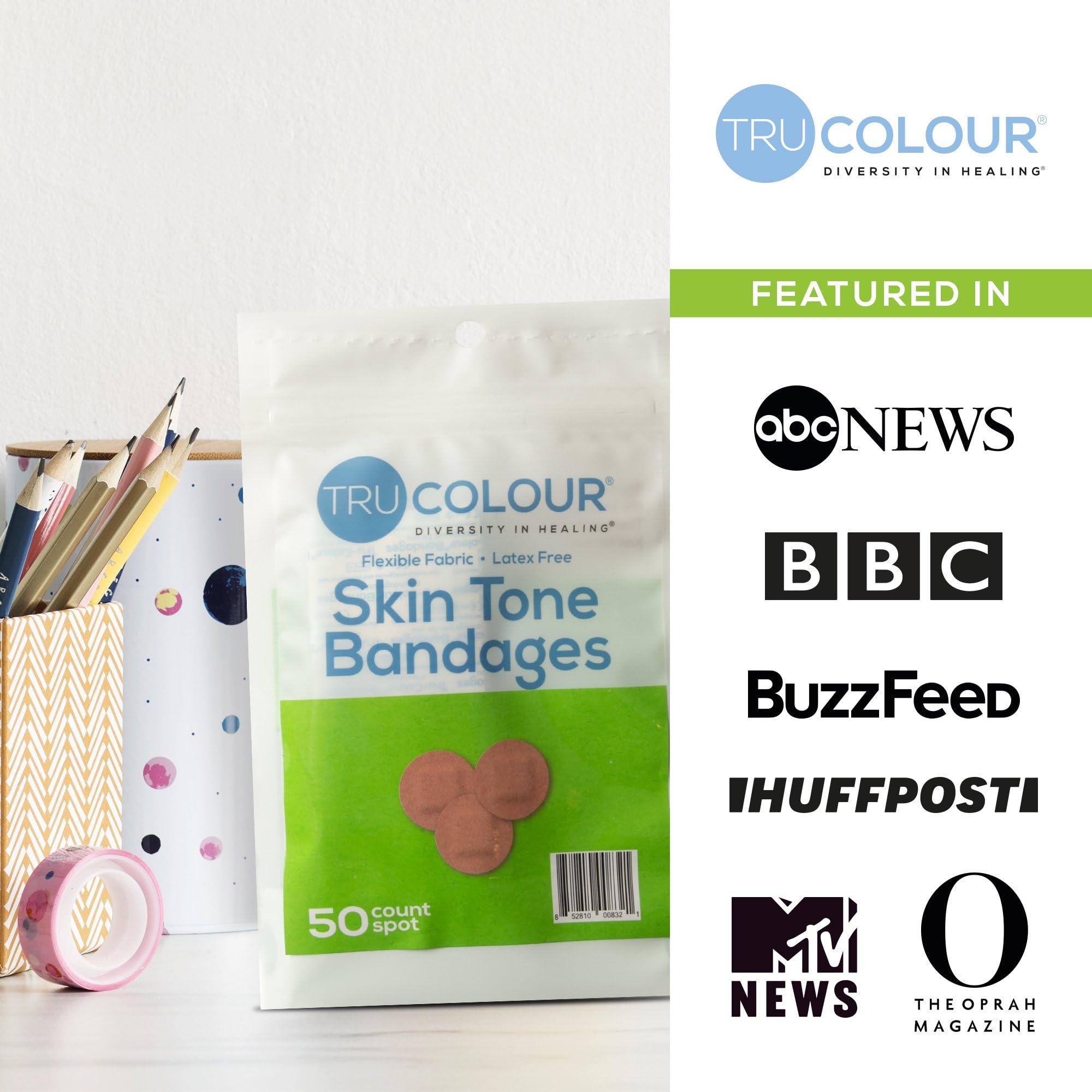 Tru-Colour olive skin-tone bandages protecting a small wound