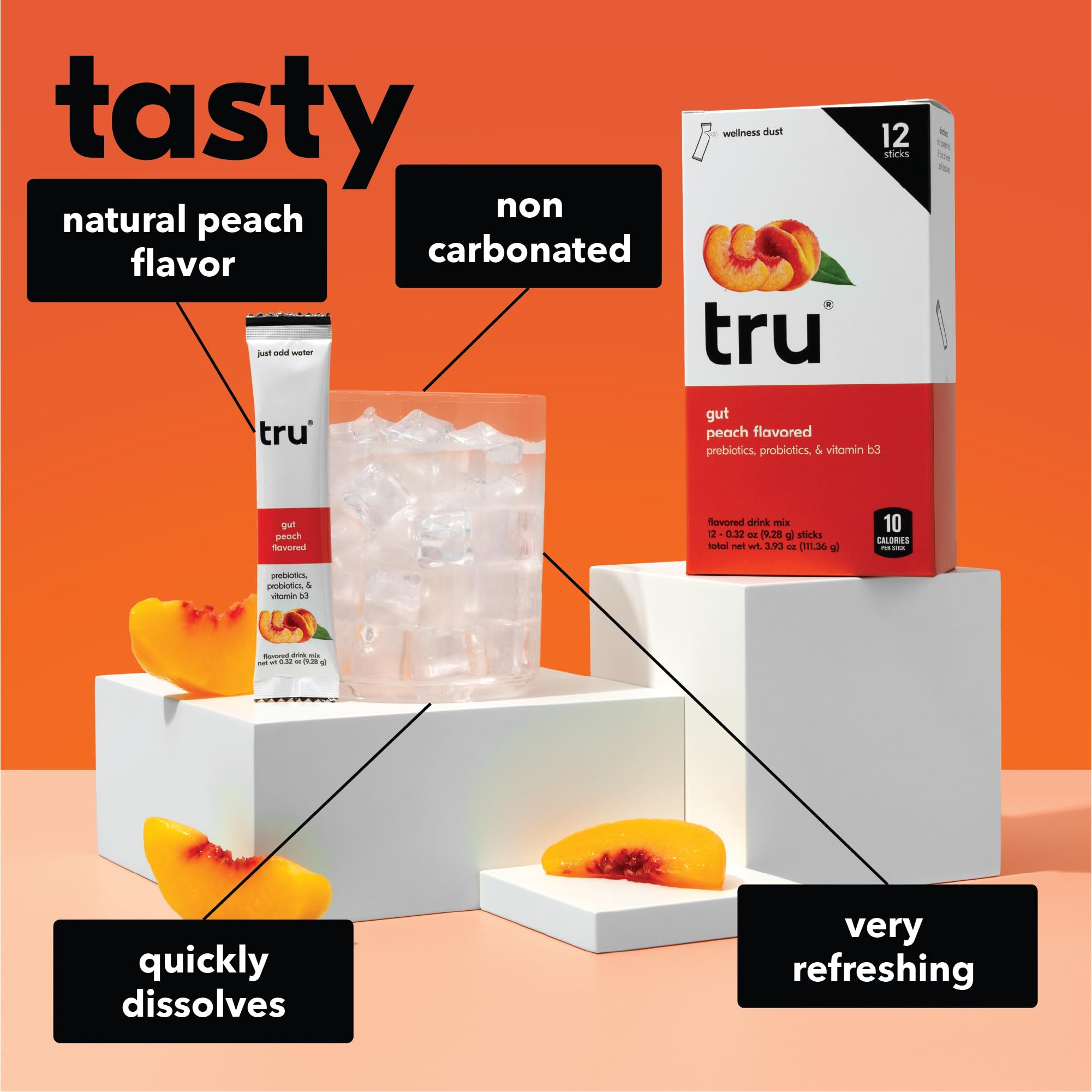 Tru Gut Powder bottle with gluten-free and vegan label