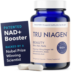 TRU NIAGEN Beauty NAD+ bottle front highlighting daily hair, skin, and nail support