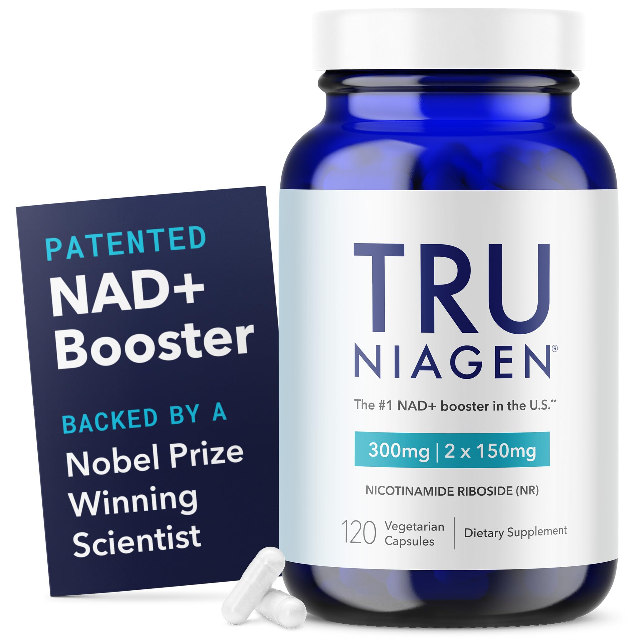 TRU NIAGEN bottle close-up showing NAD+ support capsules for daily energy.