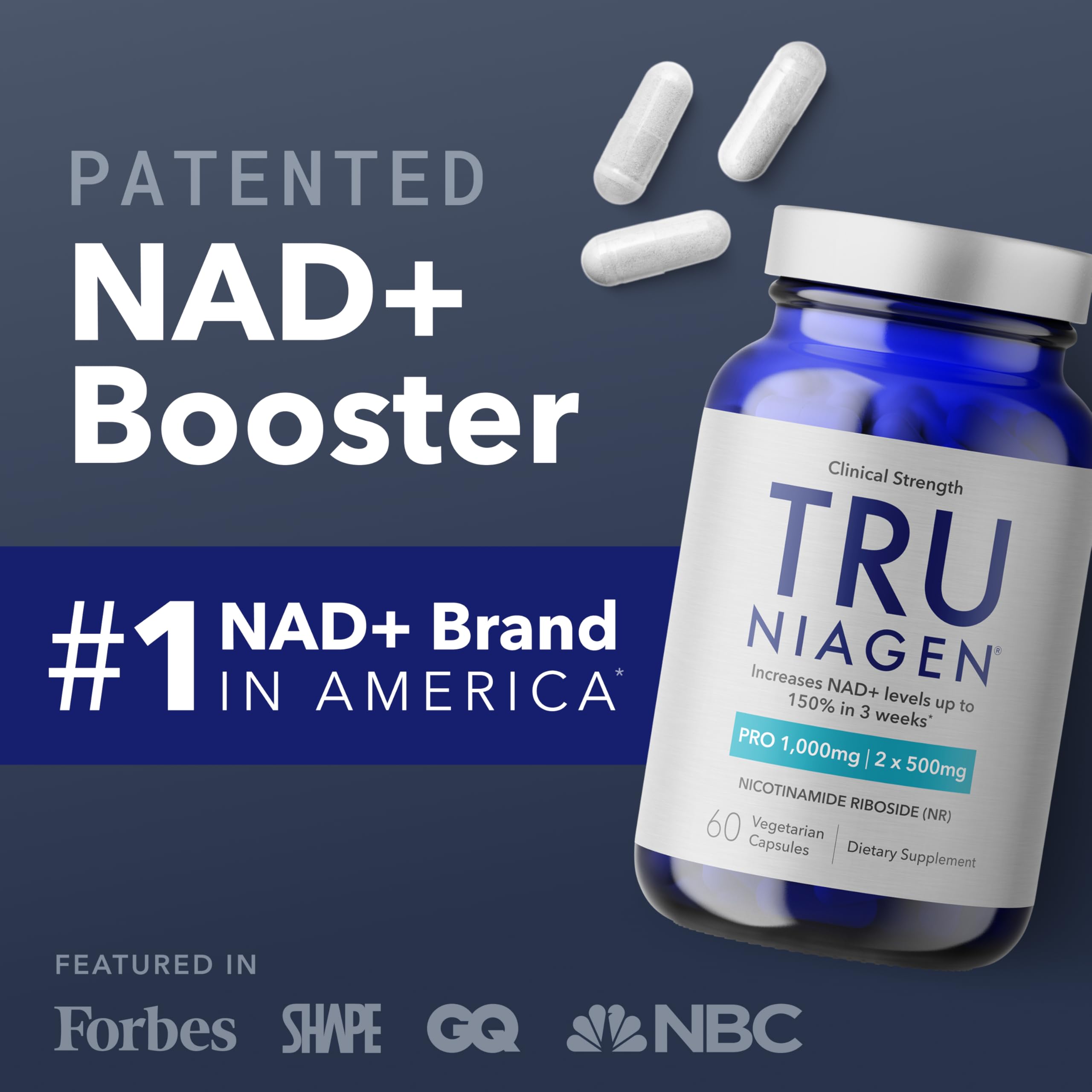 TRU Niagen Pro NAD+ bottle pour shot suggesting easy daily supplementation