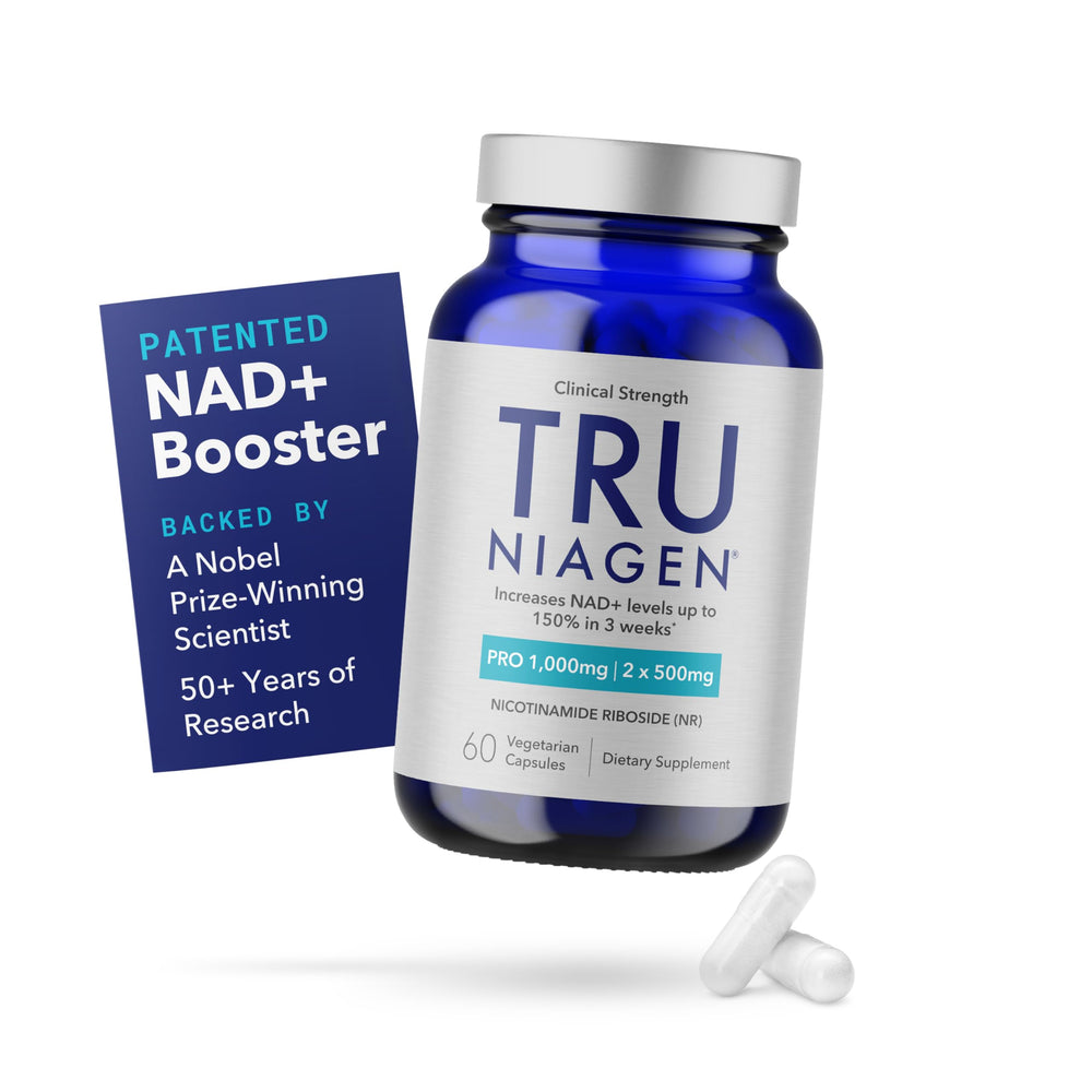 TRU Niagen Pro NAD+ bottle on kitchen counter indicating daily energy support