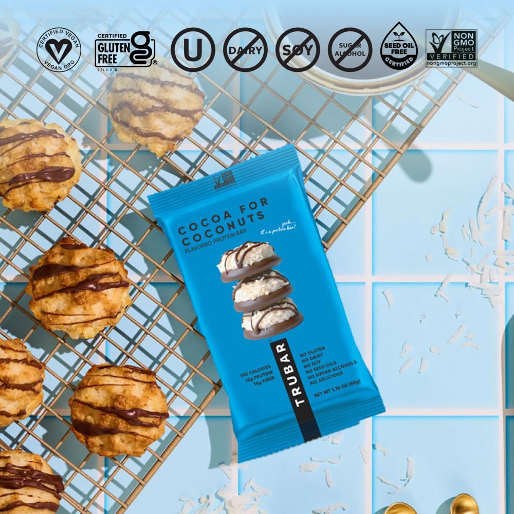On-the-go TRUBAR bar beside gym bag for travel-friendly snacking
