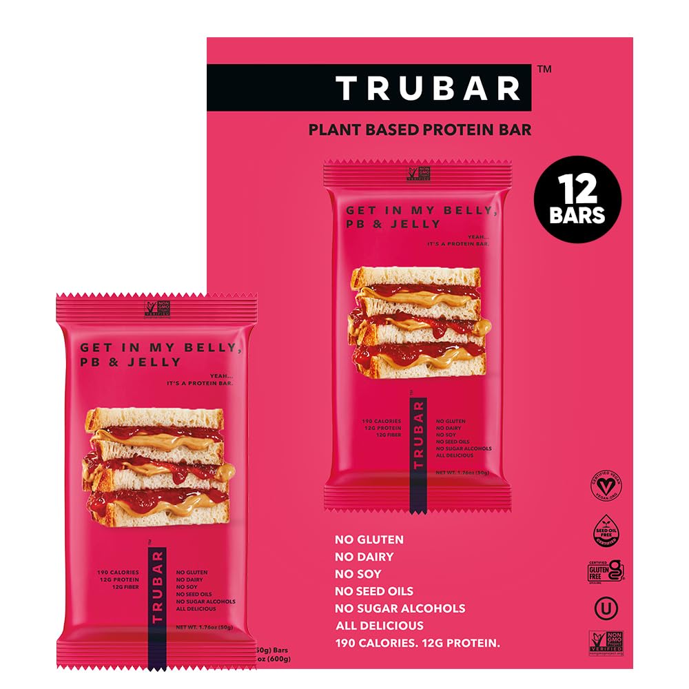 TRUBAR Get In My Belly PB & Jelly bar wrapped, a convenient plant-based snack.