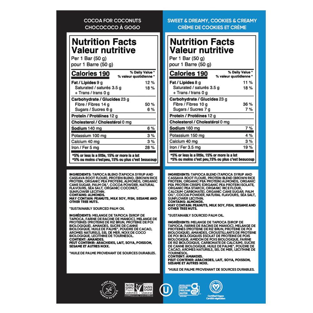 TRUBAR vegan protein bar cookies creamy, close-up shows creamy texture; snack option.