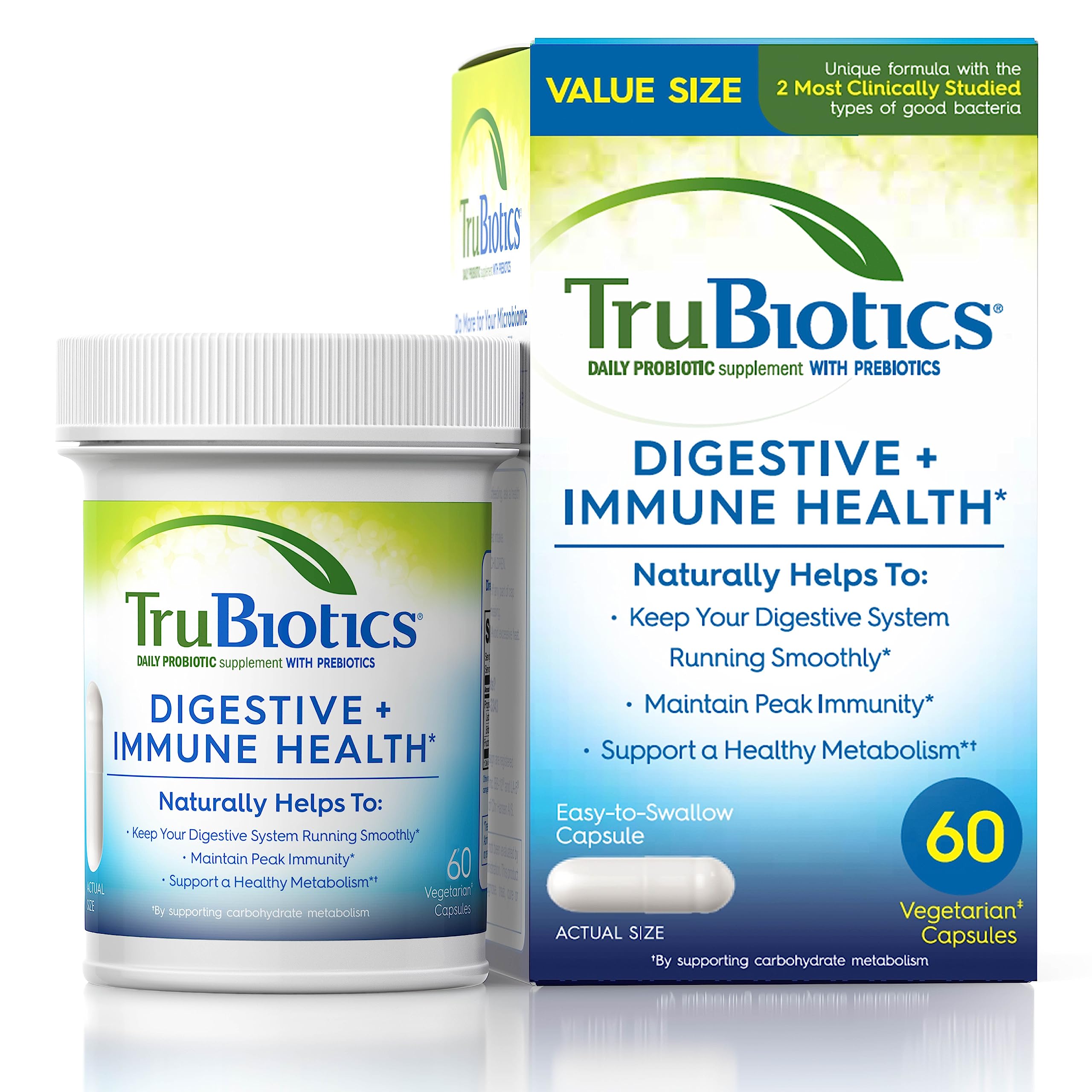 TruBiotics bottle pour: convenient daily probiotic support for digestive balance.