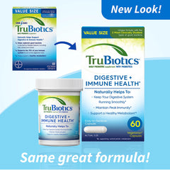 TruBiotics capsules close-up: two clinically studied strains for digestive and immune health.