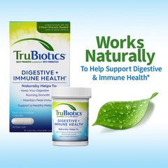 TruBiotics label detailing prebiotics and probiotics for digestive health.
