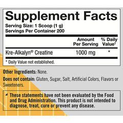 Close-up label on True Athlete Kre Alkalyn powder for clear ingredient information