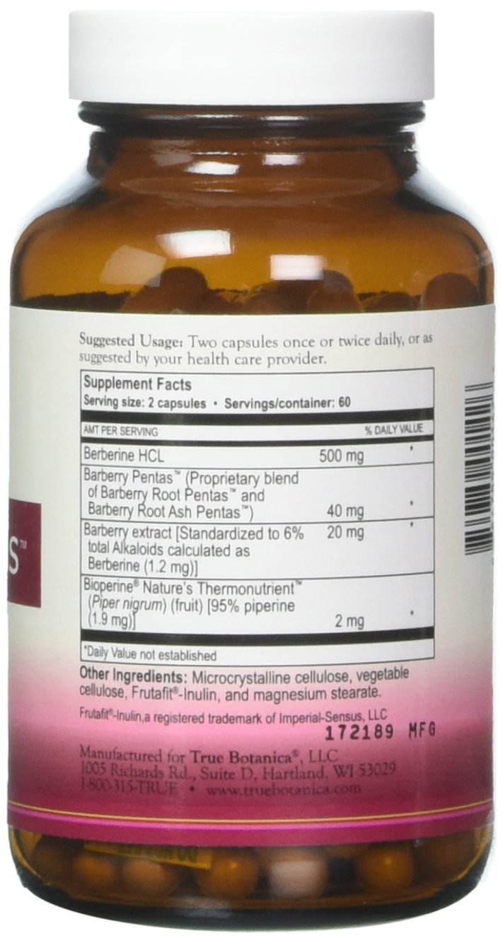 True Botanica Berberine Plus capsules close-up highlighting high potency berberine content.