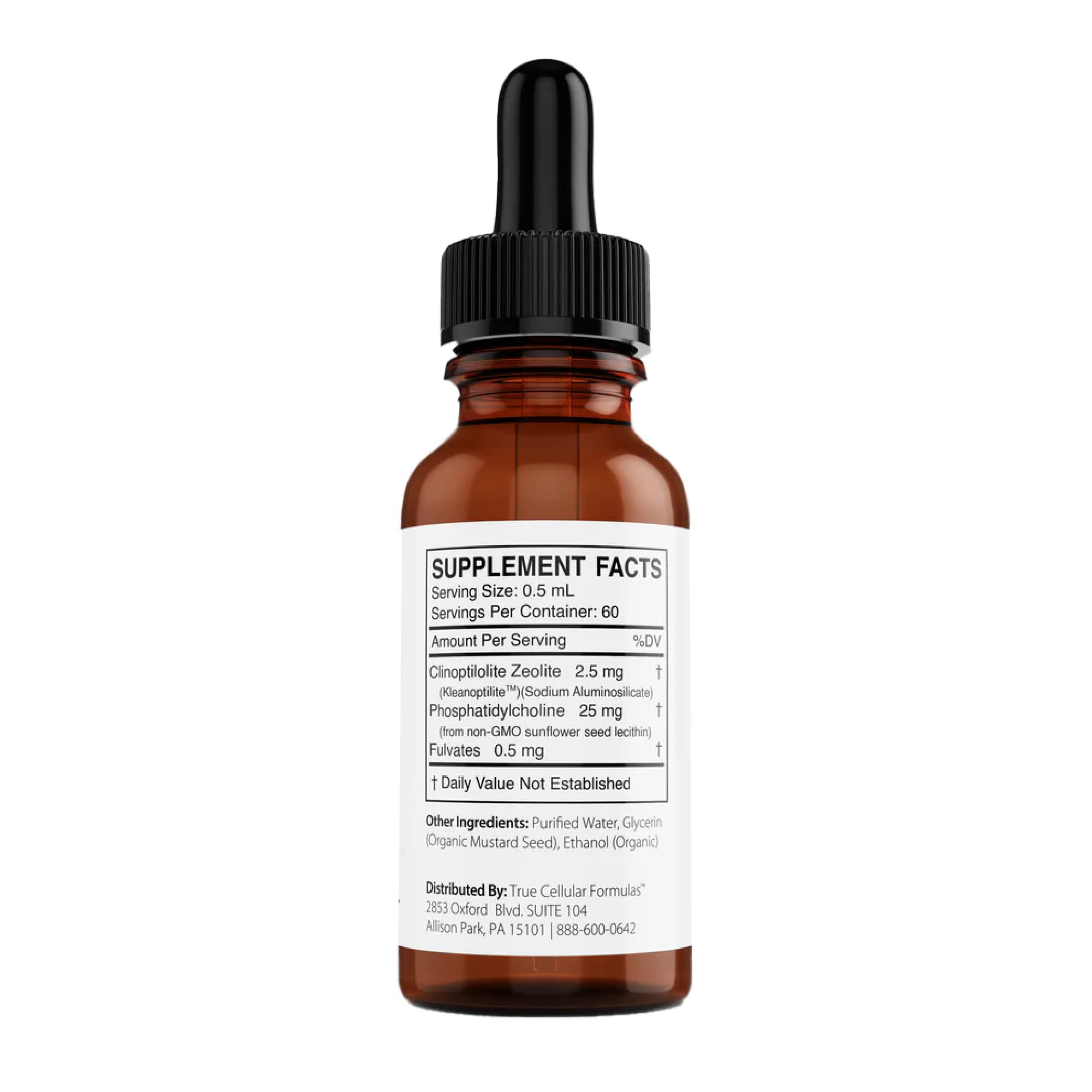 Label design conveys trust in a scientifically crafted detox solution.