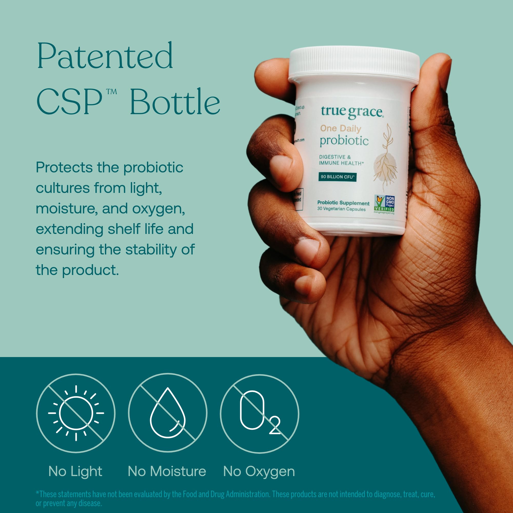 Text badge highlighting 90 billion CFU at manufacturing for potency.