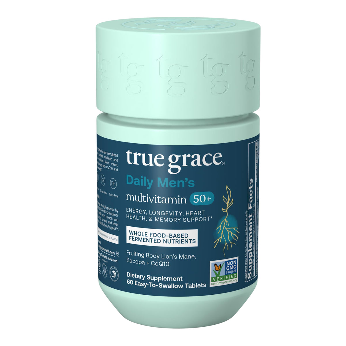 True Grace Daily Men's Multivitamin bottle front showing packaging and label details for 50+ adults.