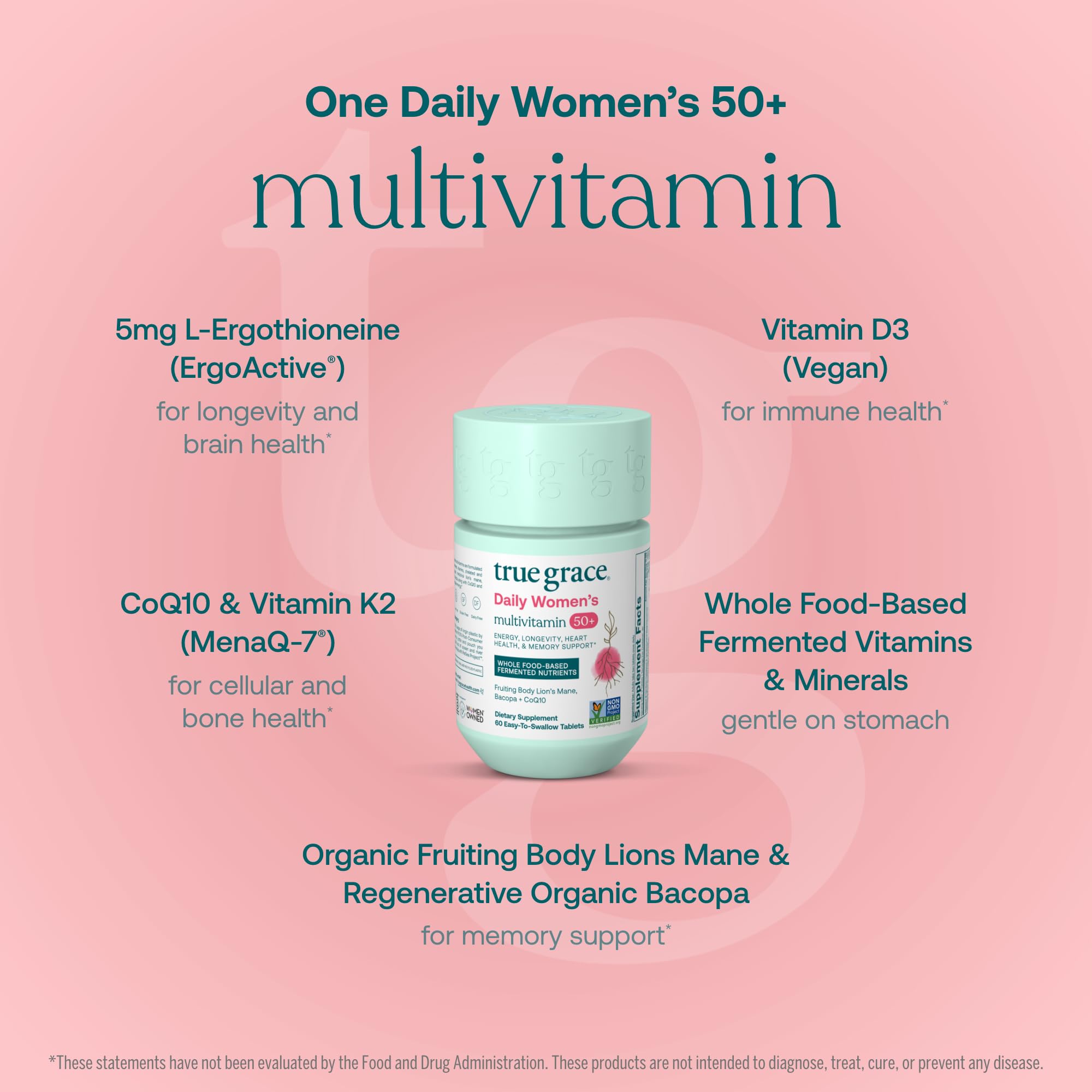 True Grace formula highlights L-ergothioneine for longevity and memory support.