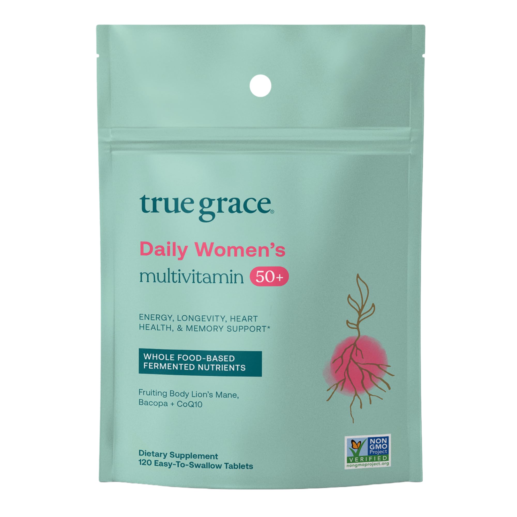 True Grace Daily Women’s Multivitamin 50+ bottle front with easy-to-swallow tablets for daily wellness