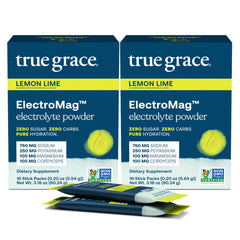True Grace ElectroMag Lemon Lime stick pack front for quick hydration during workouts.