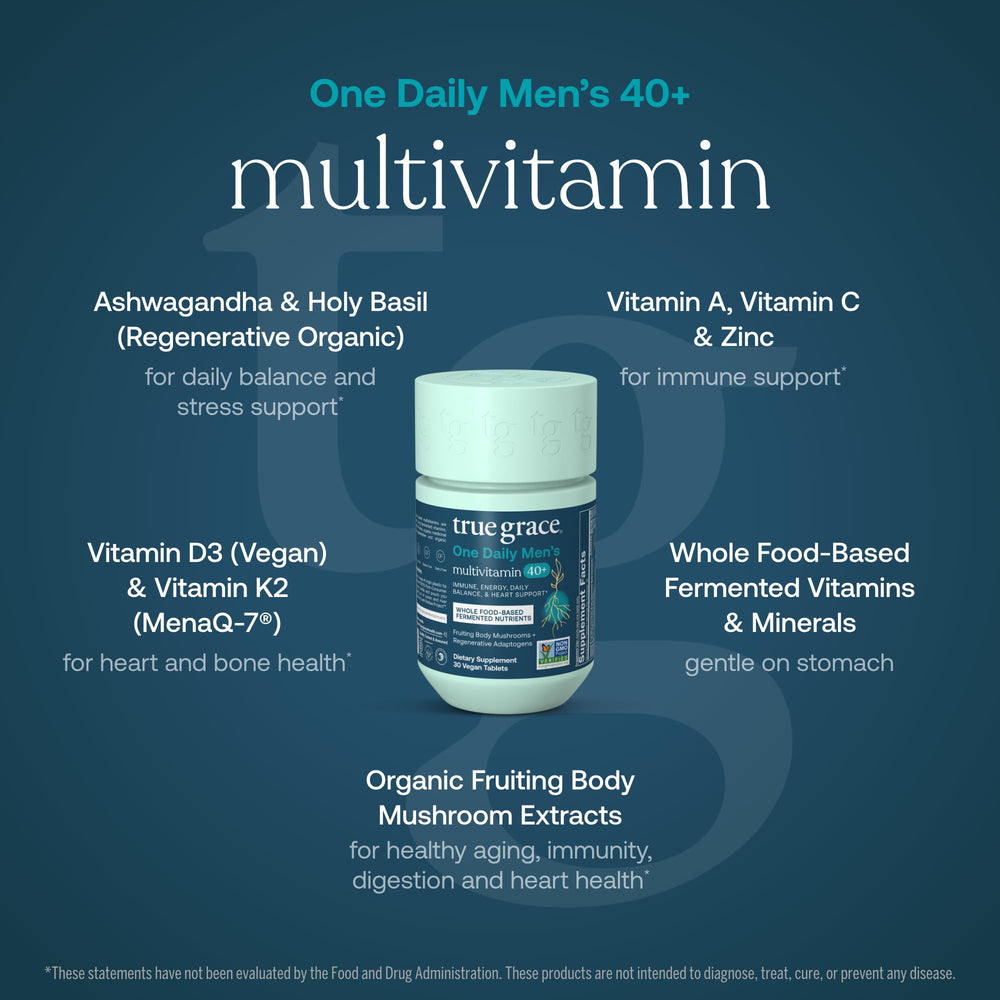 True Grace Men 40+ tablets closeup of fermented minerals and chelated nutrients