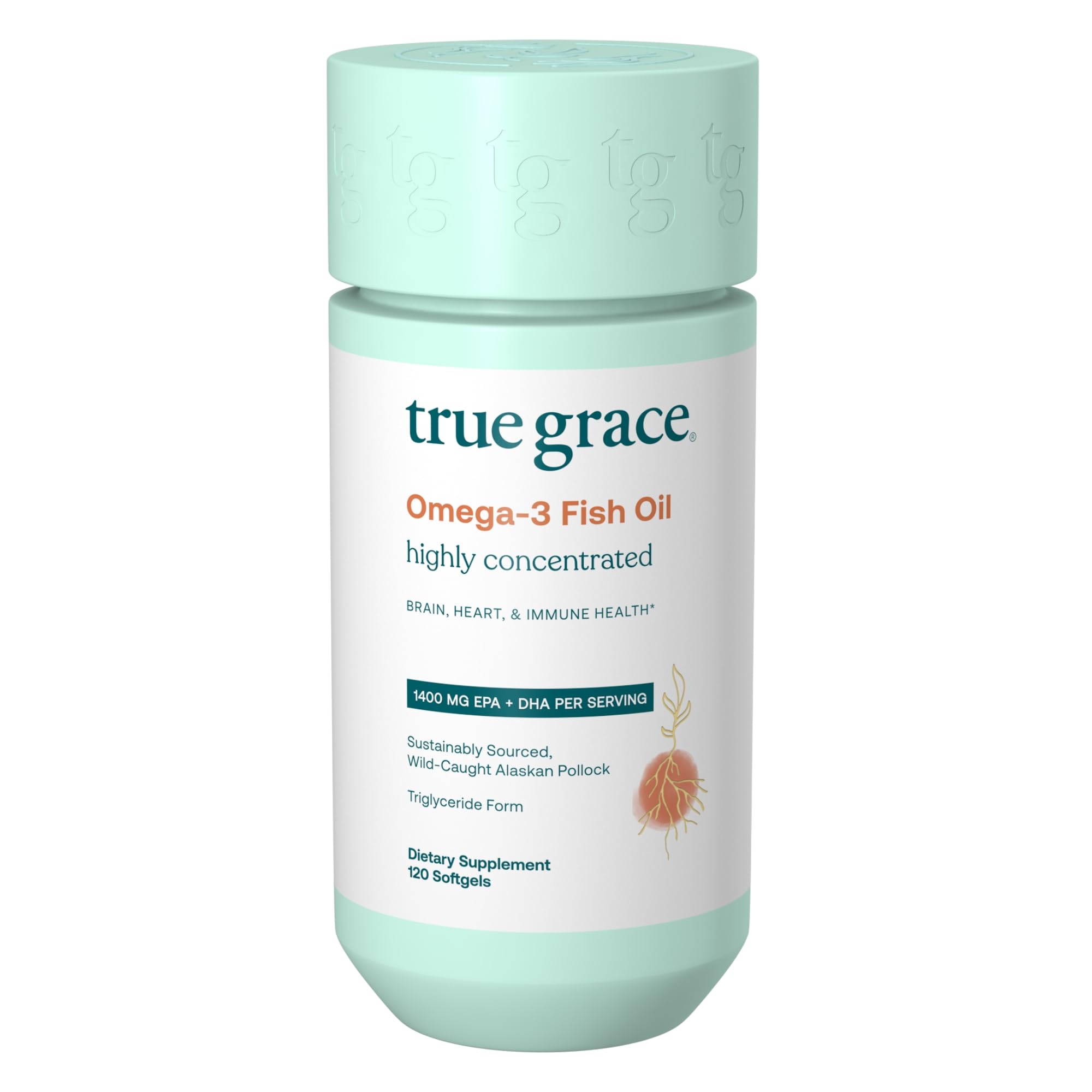 True Grace Omega-3 fish oil bottle front for daily supplementation