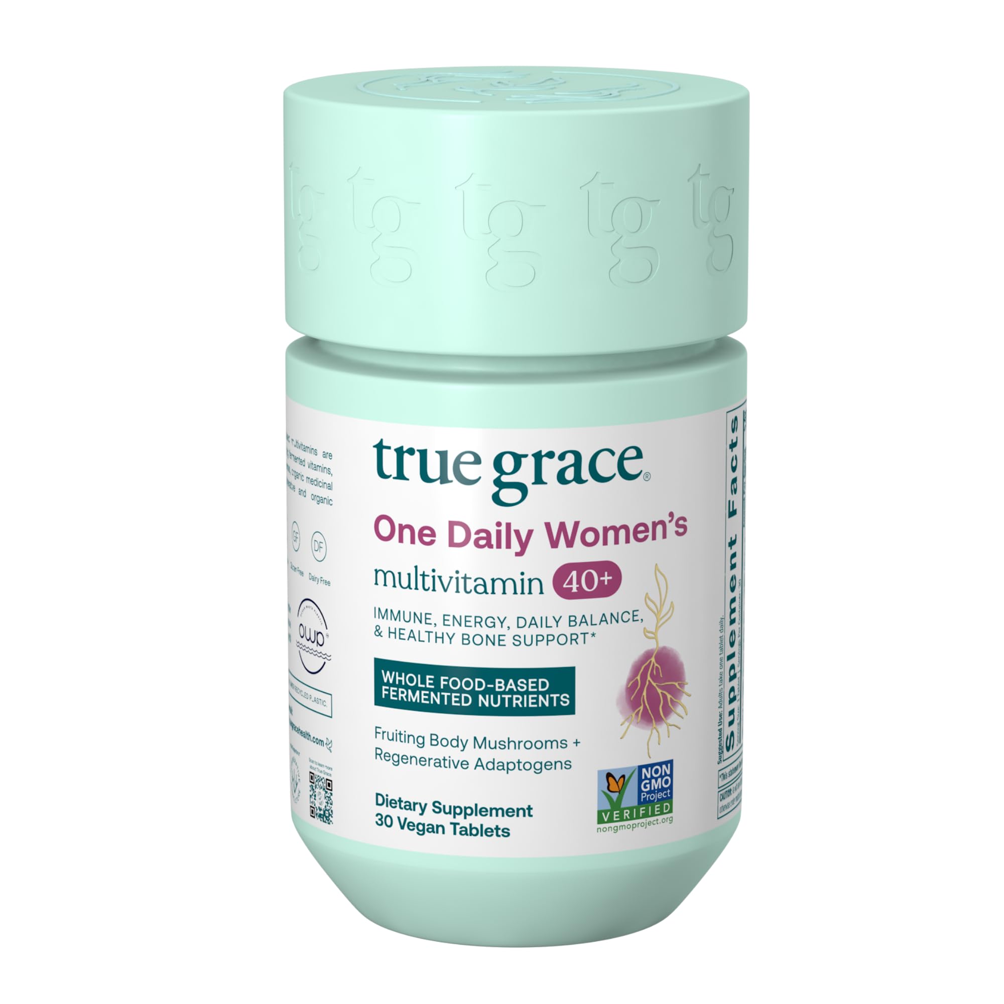 True Grace One Daily bottle front view highlighting sustainable packaging for daily wellness