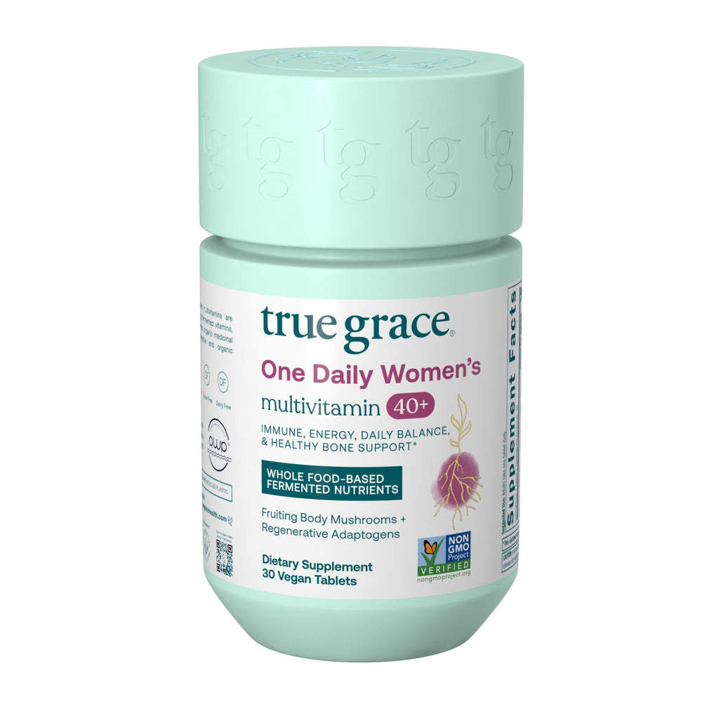 True Grace One Daily bottle front view highlighting sustainable packaging for daily wellness