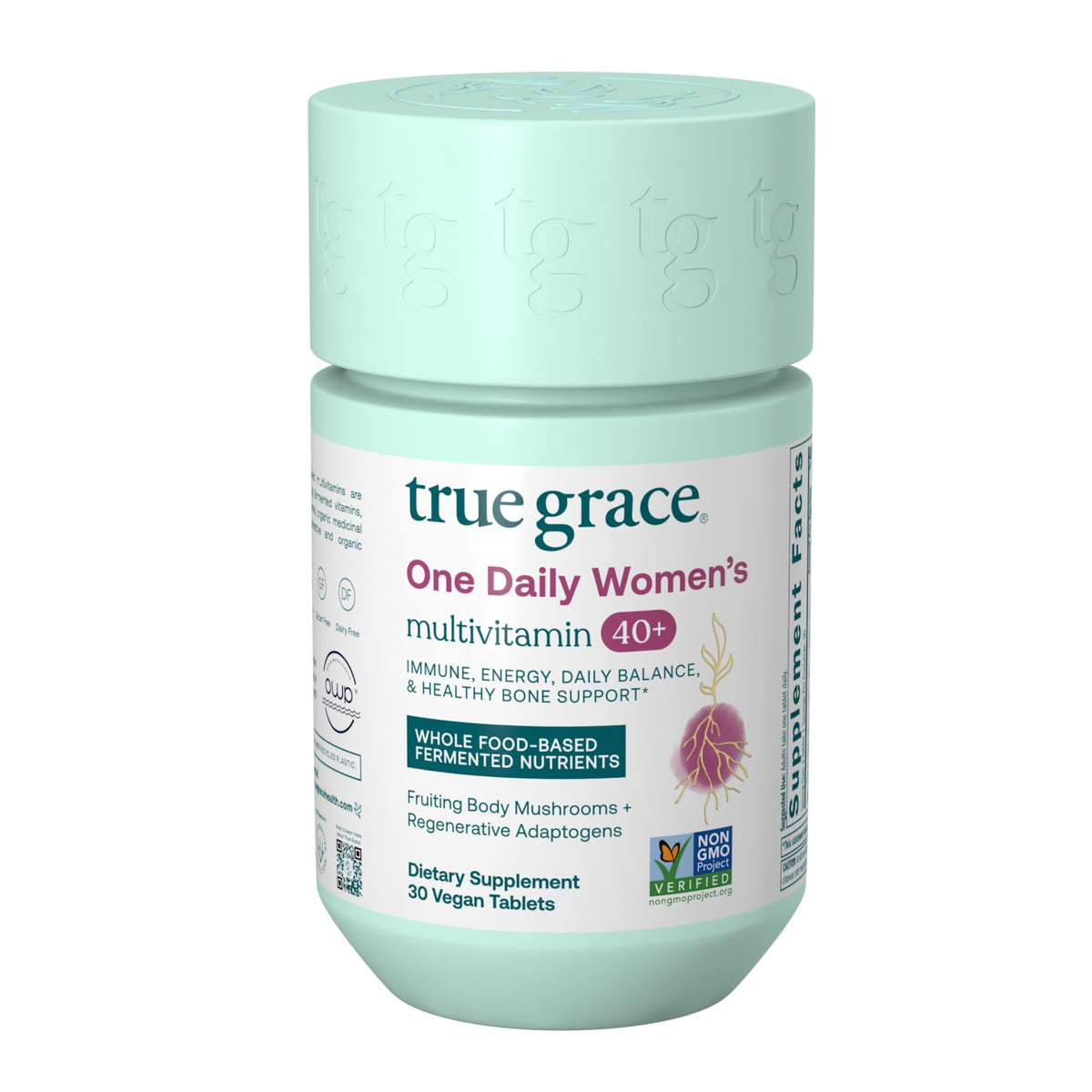 True Grace One Daily bottle front view highlighting sustainable packaging for daily wellness