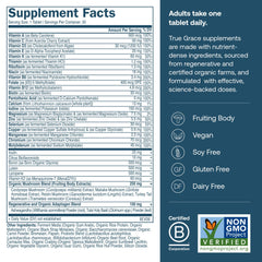 True Grace One Daily Multivitamin bottle label showing minerals and adaptogens