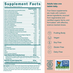 True Grace One Daily capsules lined up highlighting plant-based, vegan multivitamin benefits.