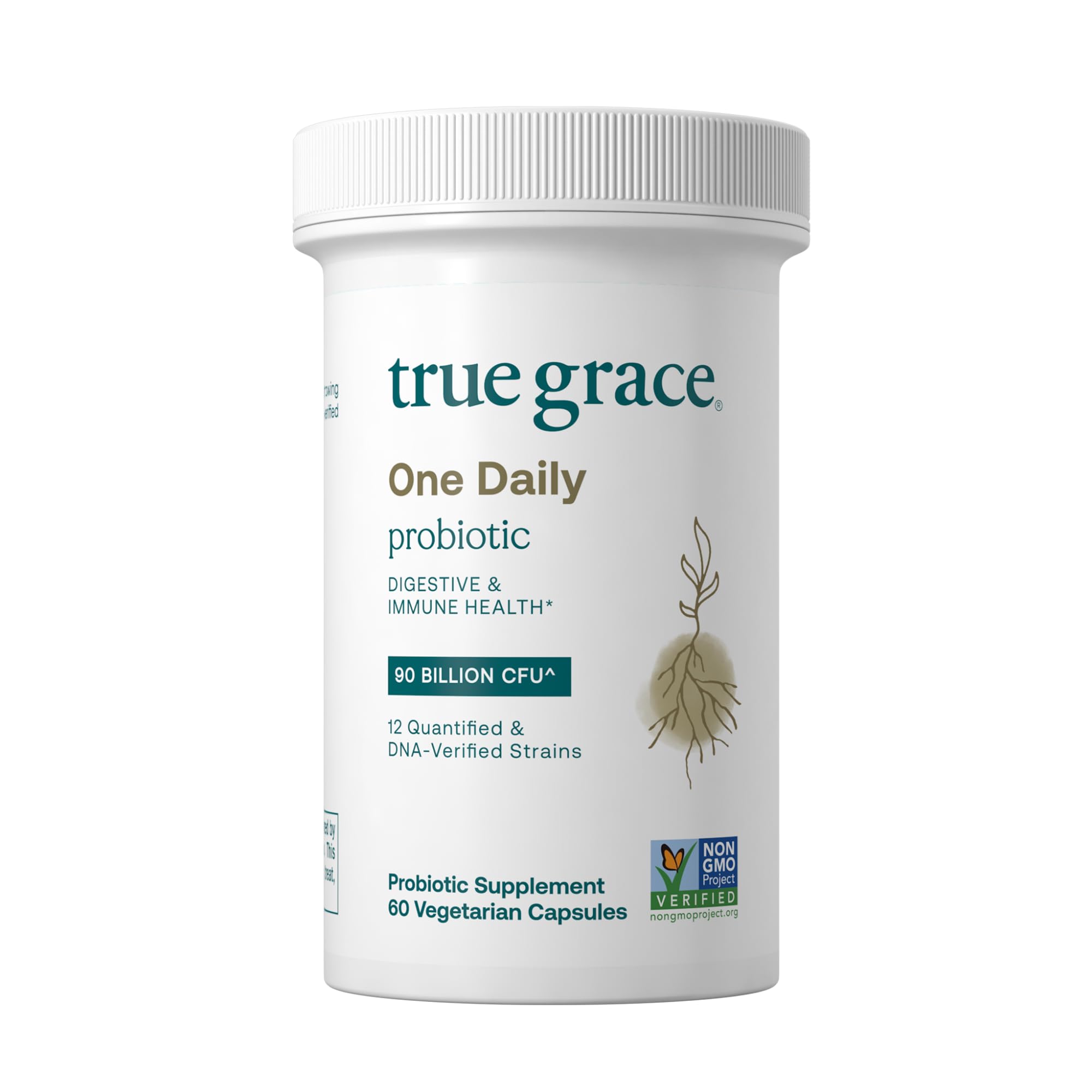 True Grace One Daily Probiotic bottle on shelf promoting gut balance and immune health.