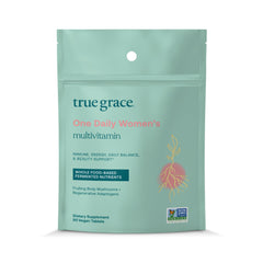 True Grace One Daily bottle close-up showcasing comprehensive nutrients for daily wellness.