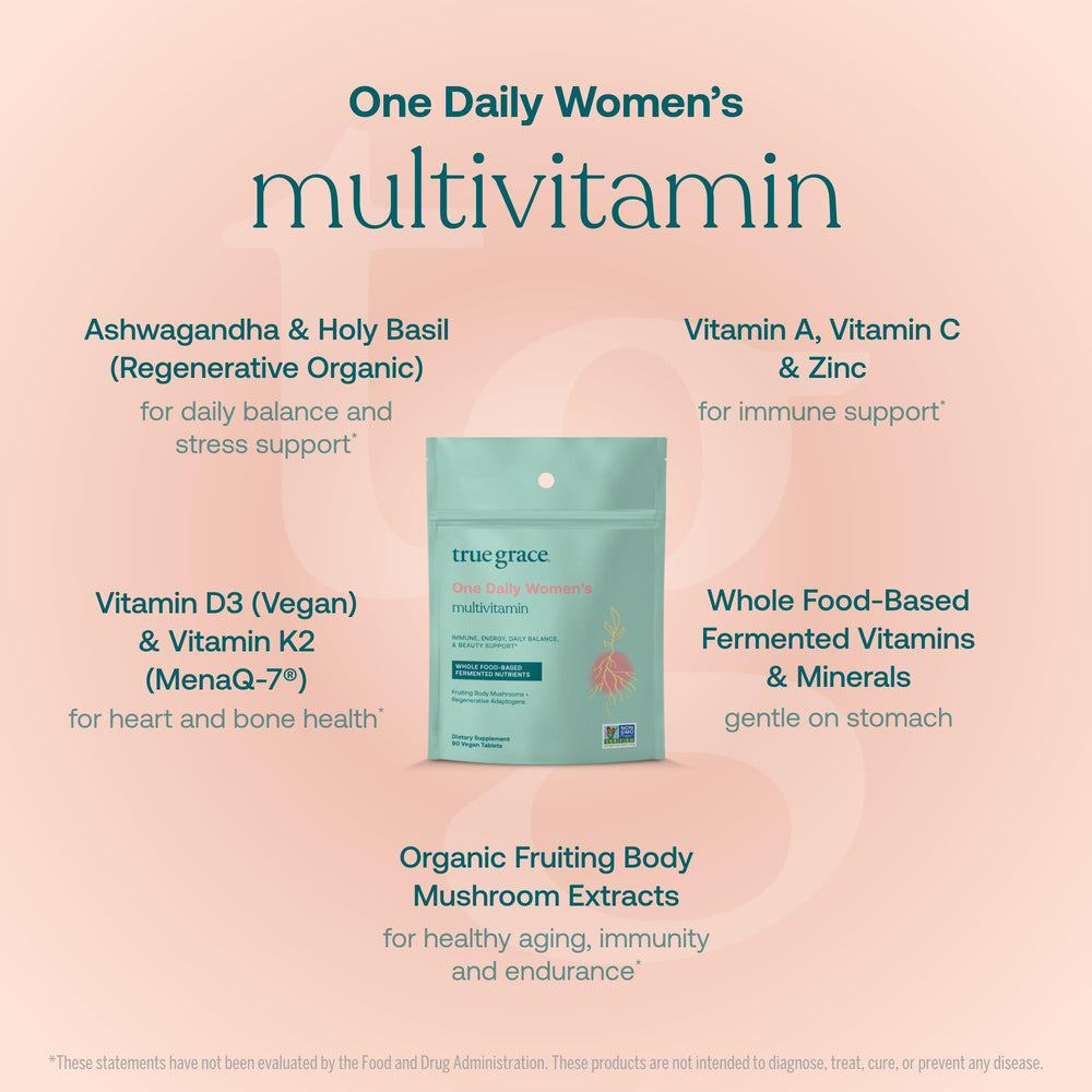 True Grace Organic Mushroom Blend capsules with bioavailable ingredients.