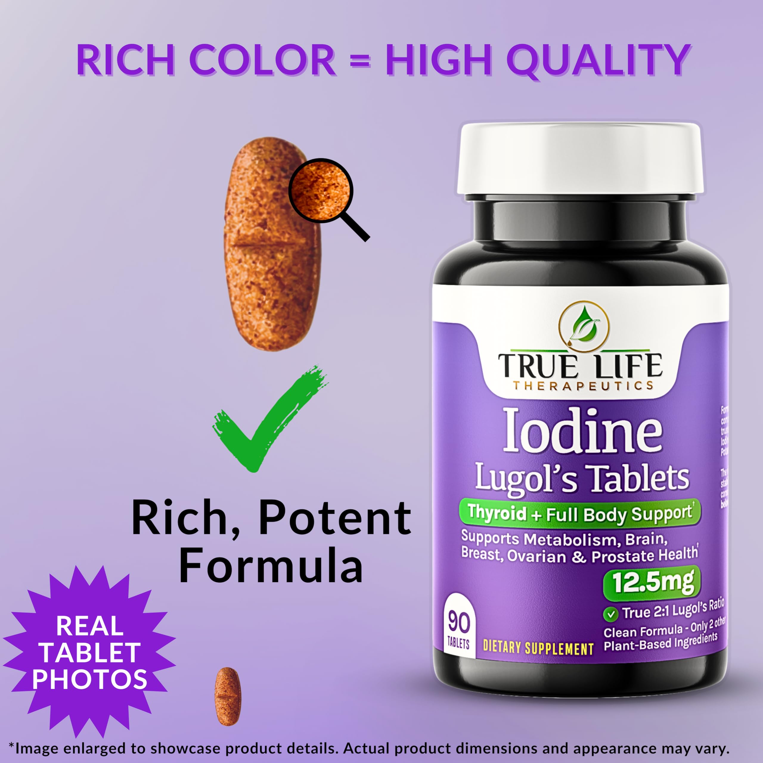 True Life Therapeutics Lugol's iodine tablets 12.5mg 90-count pack, easy-to-dose daily supplement