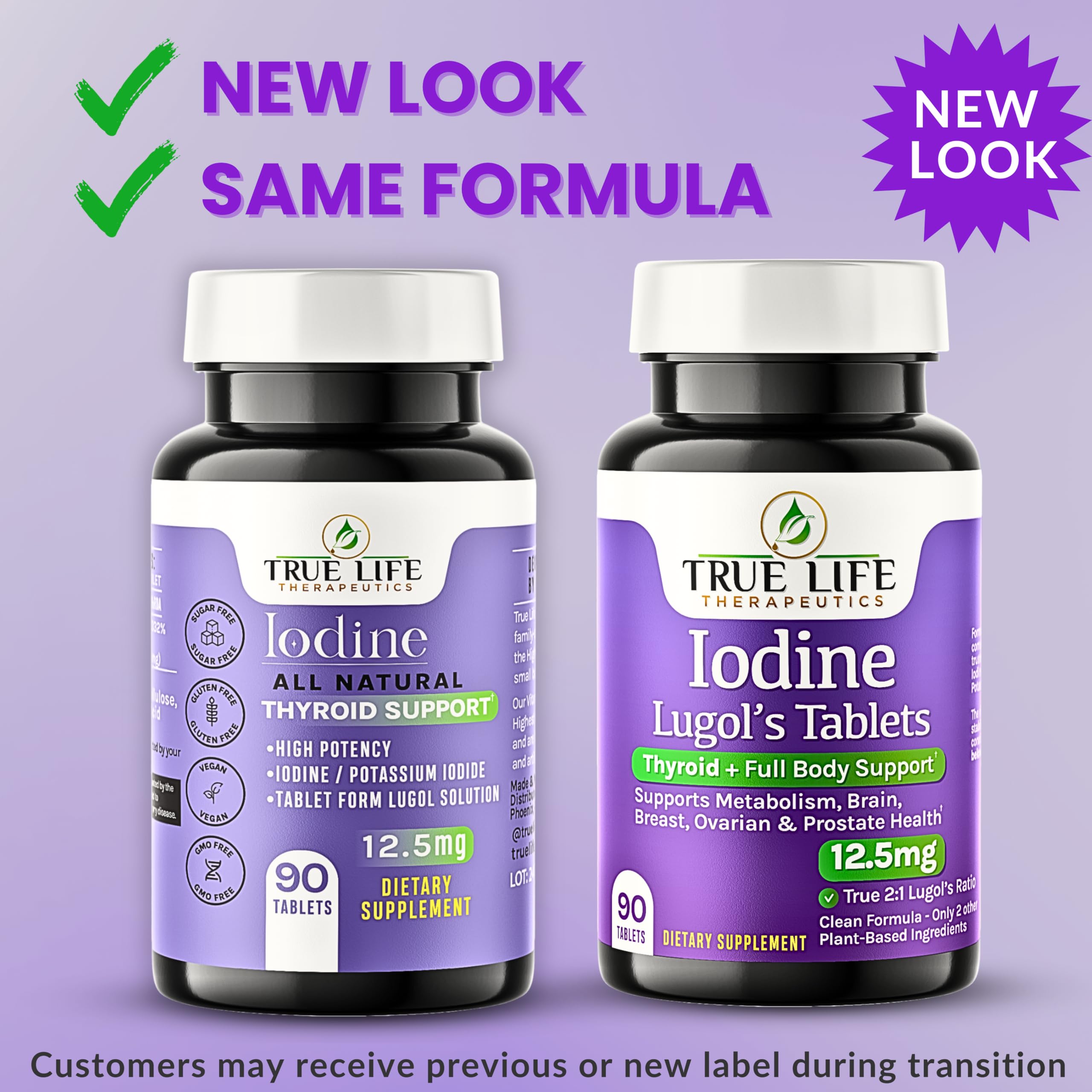 True Life Therapeutics Lugol's iodine tablets 12.5mg side view, showing pill form and easy swallowing
