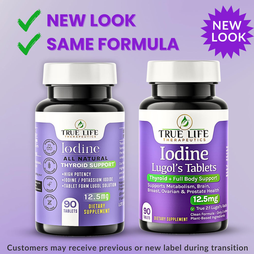 True Life Therapeutics Lugol's iodine tablets 12.5mg side view, showing pill form and easy swallowing
