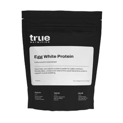 Pouring True Nutrition egg white protein powder; mixes easily in seconds.