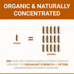 True Veda Ashwagandha capsules offer vegan-friendly KSM-66 for convenient daily use.