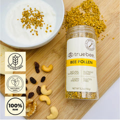 Close-up of Truebee Bee Pollen Granules, raw and nutrient-dense for versatile use