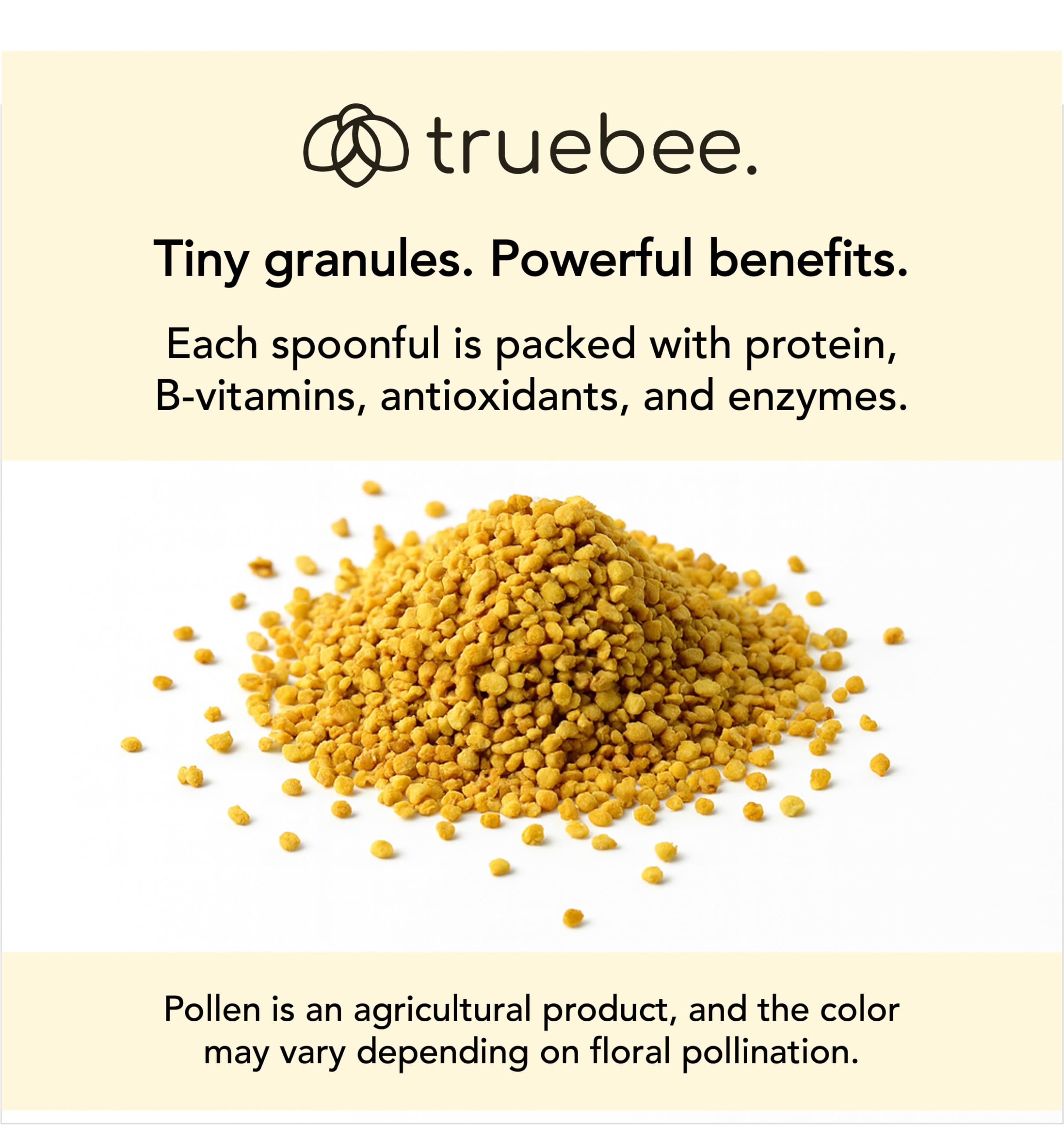 Packaging of Truebee Bee Pollen Granules highlighting New Zealand origin