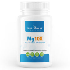 True Cellular Formulas Mg10X bottle label showing multi-system magnesium support