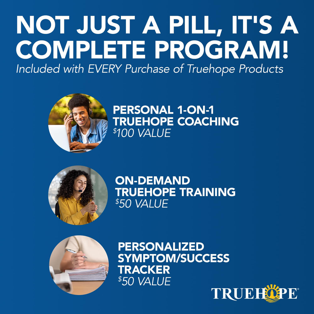 Truehope EMPowerplus capsules close up showing chelated minerals and balanced nutrients