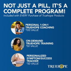 Truehope EMPowerplus capsules close up showing chelated minerals and balanced nutrients