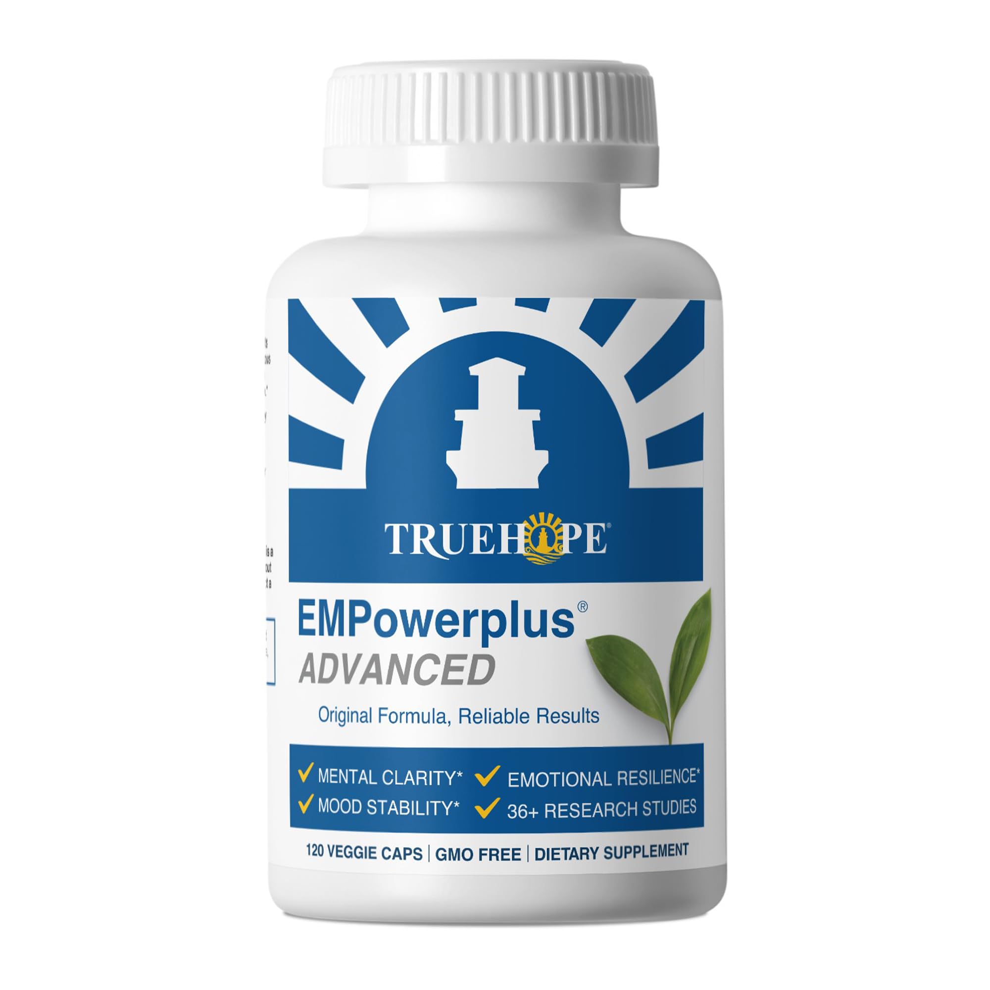 Truehope EMPowerplus advanced multivitamin bottle and capsules for daily cognitive support
