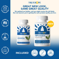 Truehope EMPowerplus bottle on table highlighting original formulation heritage